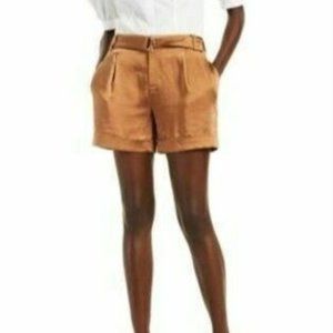 INC Womens Shorts Brown 8 Shiny Satin Belted Pleat